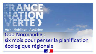 Photo du ciel avec le logo France Nation Verte et le titre COP Normandie
